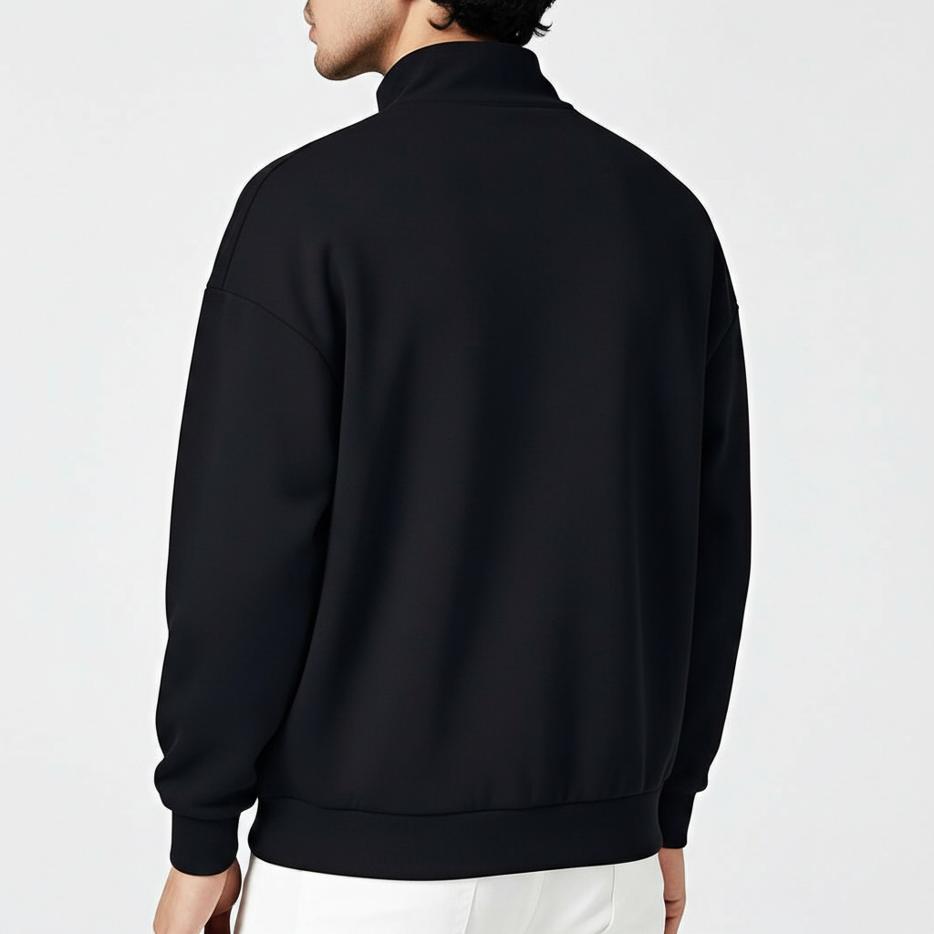 Stand Collar Zipper Half Placket Long Sleeve Sweatshirt For Men