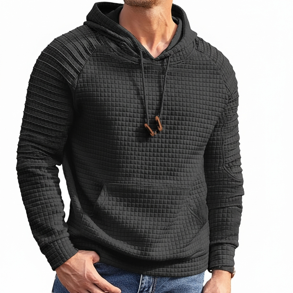 Waffle Knit Hooded Sweatshirt With Drawstring