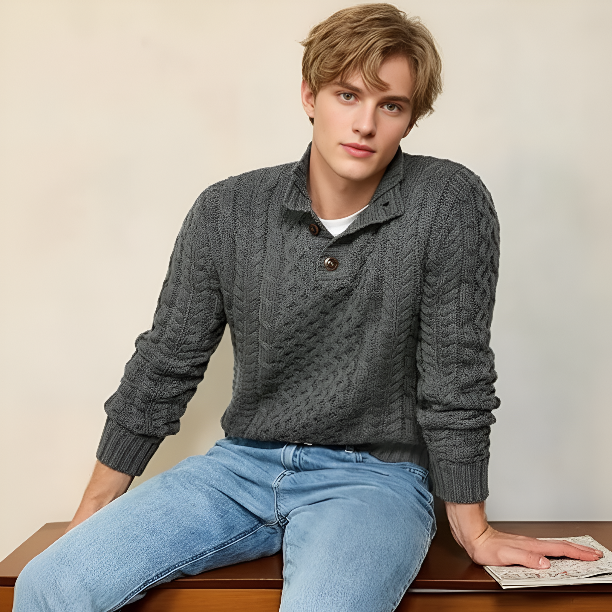 Knitted Chunky Thermal Sweater With Twisted Design For Men