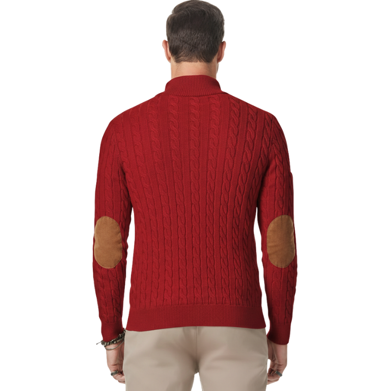 Cable Knit Stand Collar Button Pullover