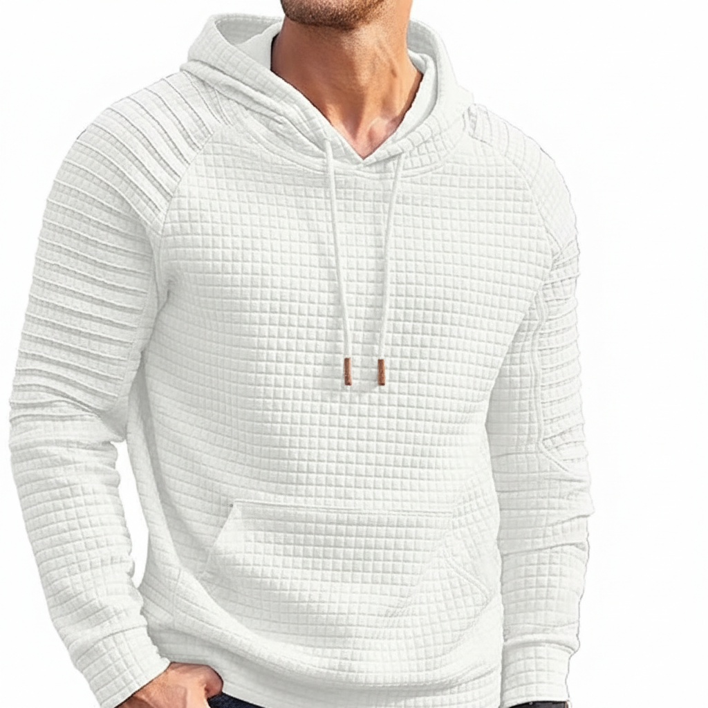 Waffle Knit Hooded Sweatshirt With Drawstring