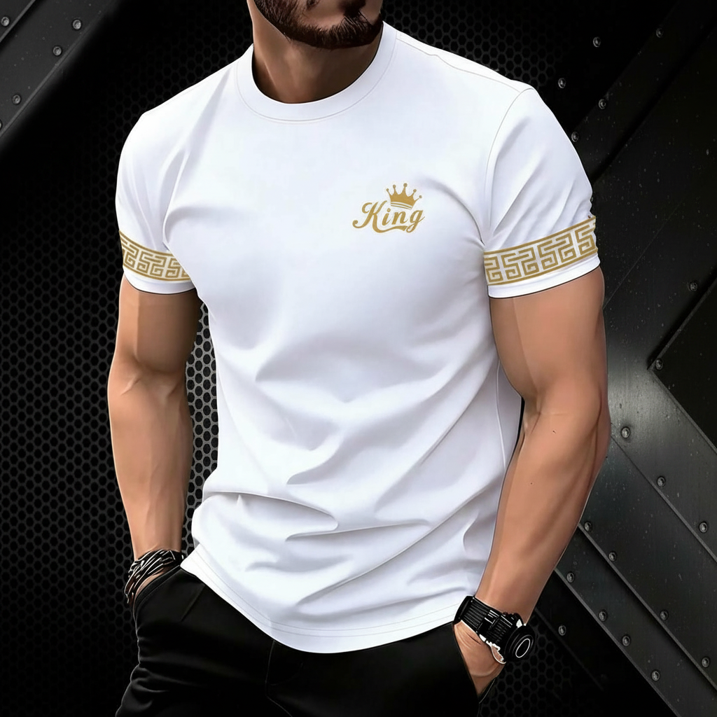 Crown Lion Print Round Short Sleeve T Shirt