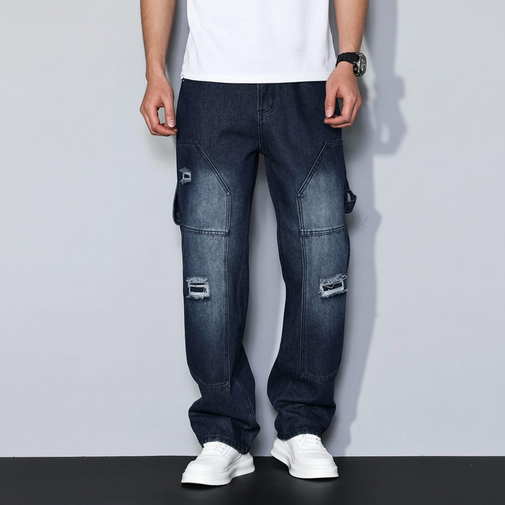 Simple Ripped Pocket Jeans Regular Fit Mid Rise For Men