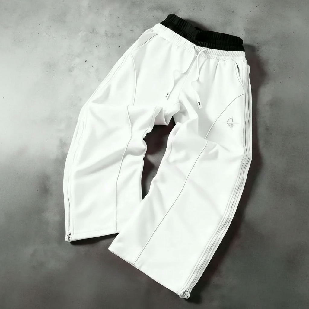 Street Style Wide Pants With Double Zipper And Side Panels