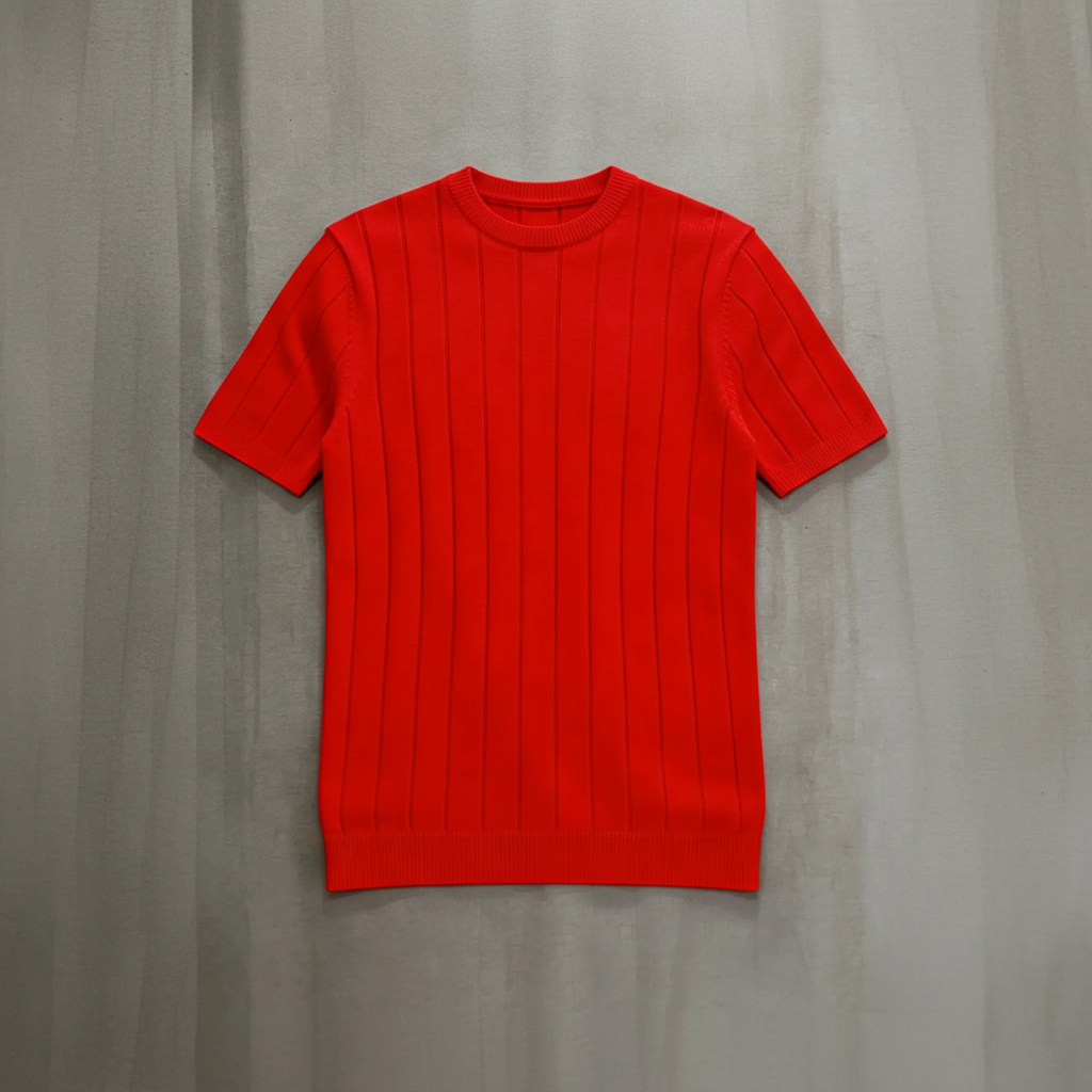 Ribbed Crew Design Short Sleeve Knit Pullover For Men