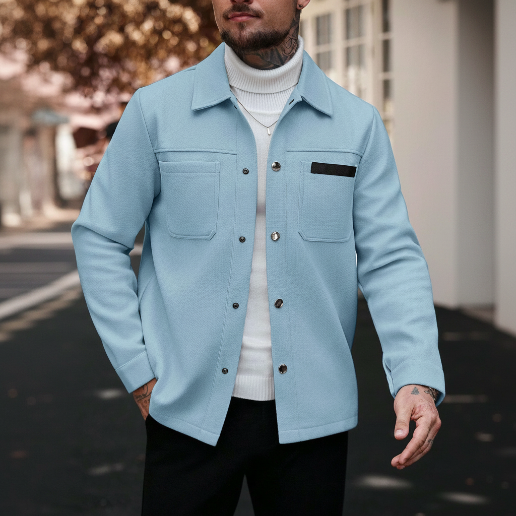 Button Up Casual Overcoat Long Sleeve For Men