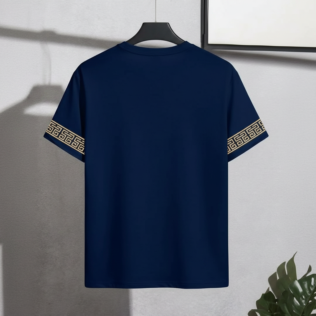 Crown Lion Print Round Short Sleeve T Shirt