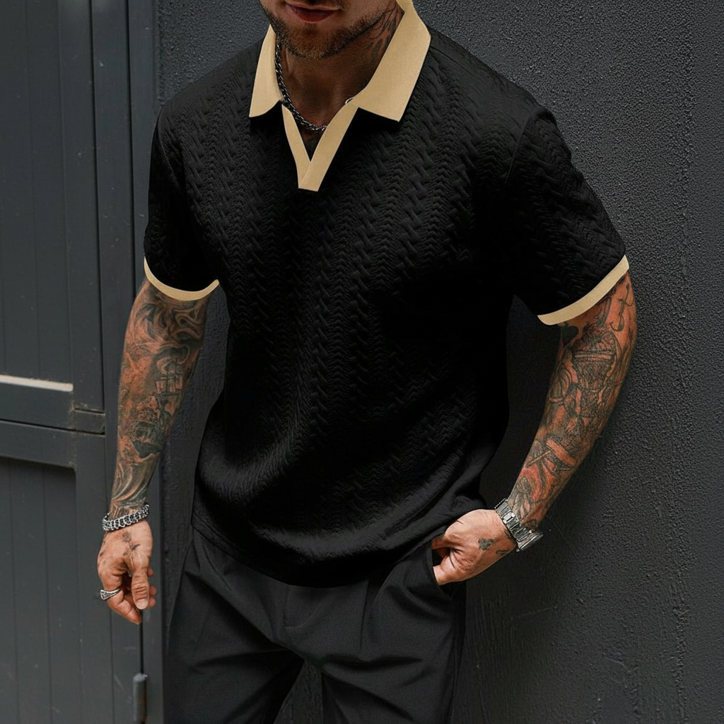Contrast Color Short Sleeve Knitted Polo Shirt For Men