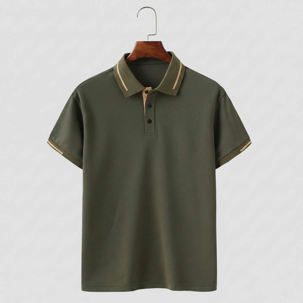 Contrast Color Short Sleeve Polo Shirt With Decorative Details For Men
