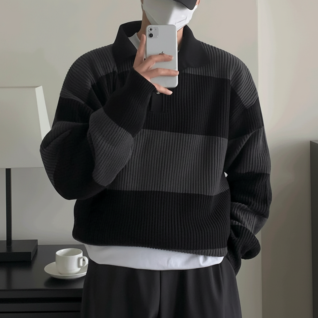 Plus Size American Street Style Striped Pullover Knit Sweater For Men