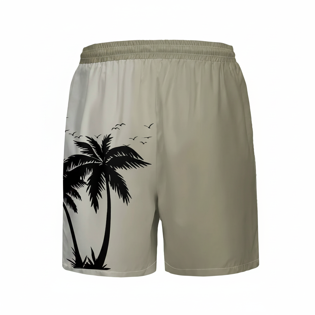 Coconut Tree Ombre Print Drawstring Swim Trunks For Men
