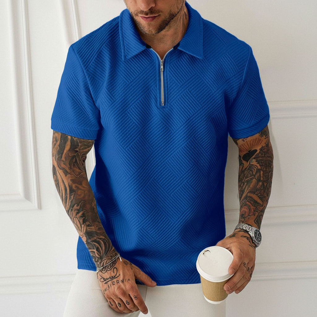 Short Sleeve Zip Up Polo Shirt For Men