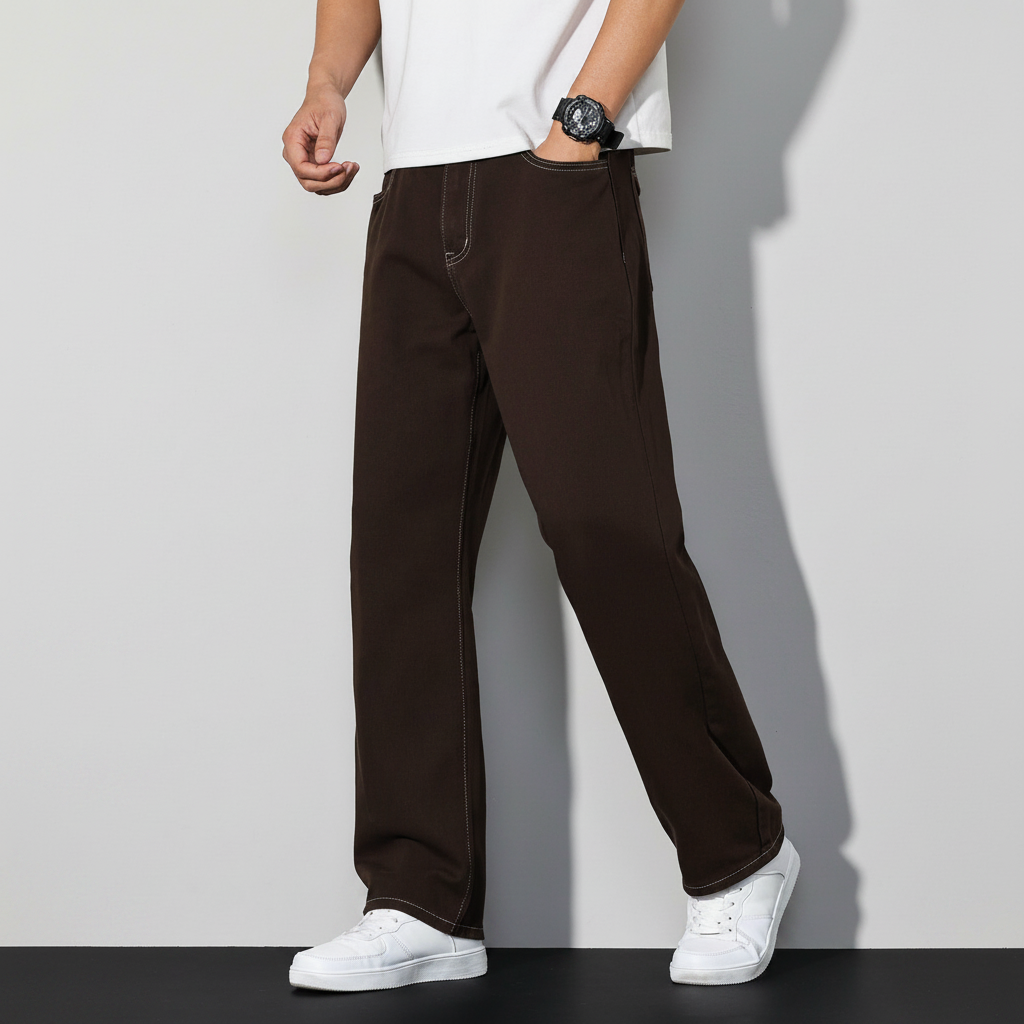 Loose Slant Pocket Washed Baggy Straight Jeans