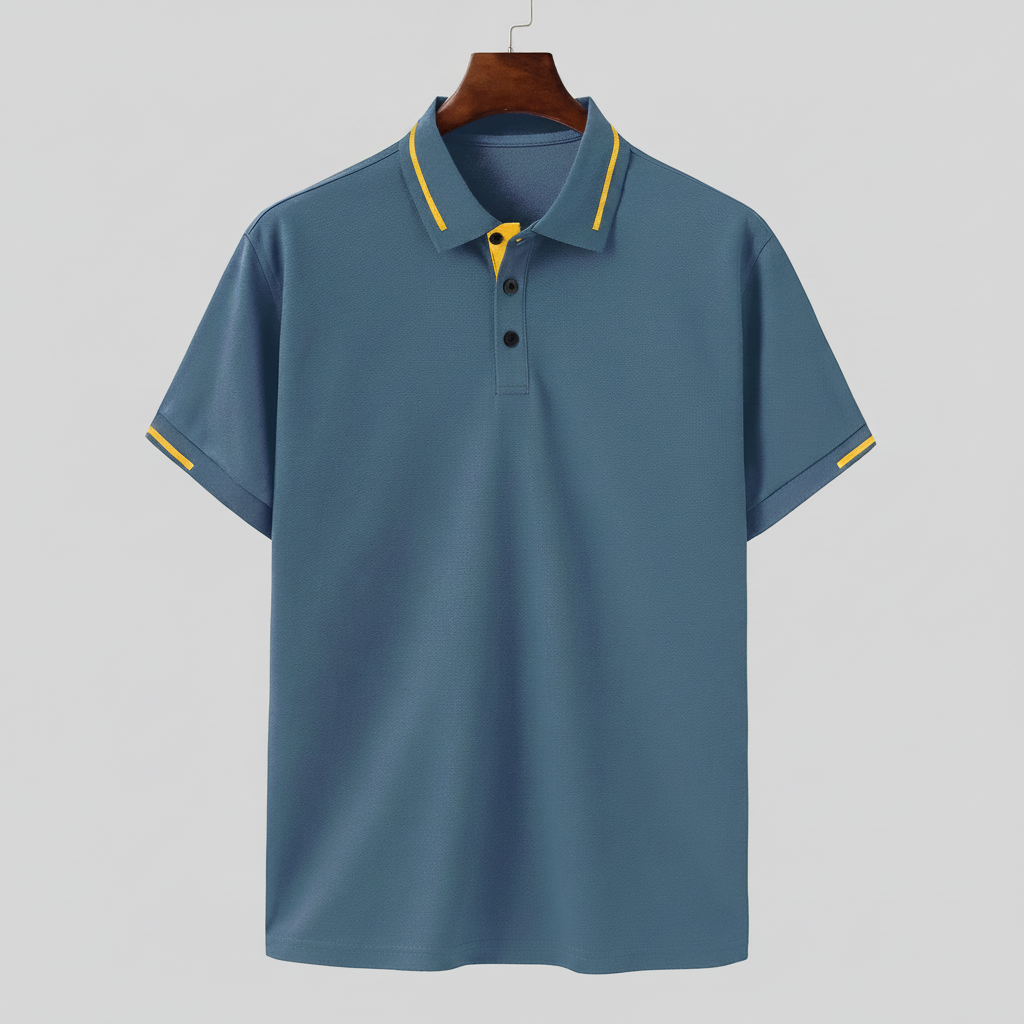 Contrast Color Short Sleeve Polo Shirt With Decorative Details For Men