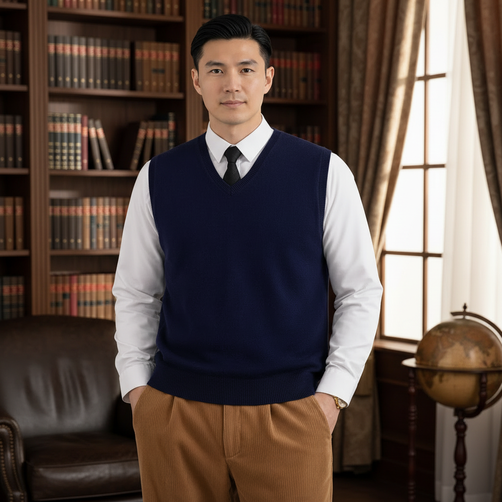 Wool Blend Knit Pullover Sweater Vest Fit For Men