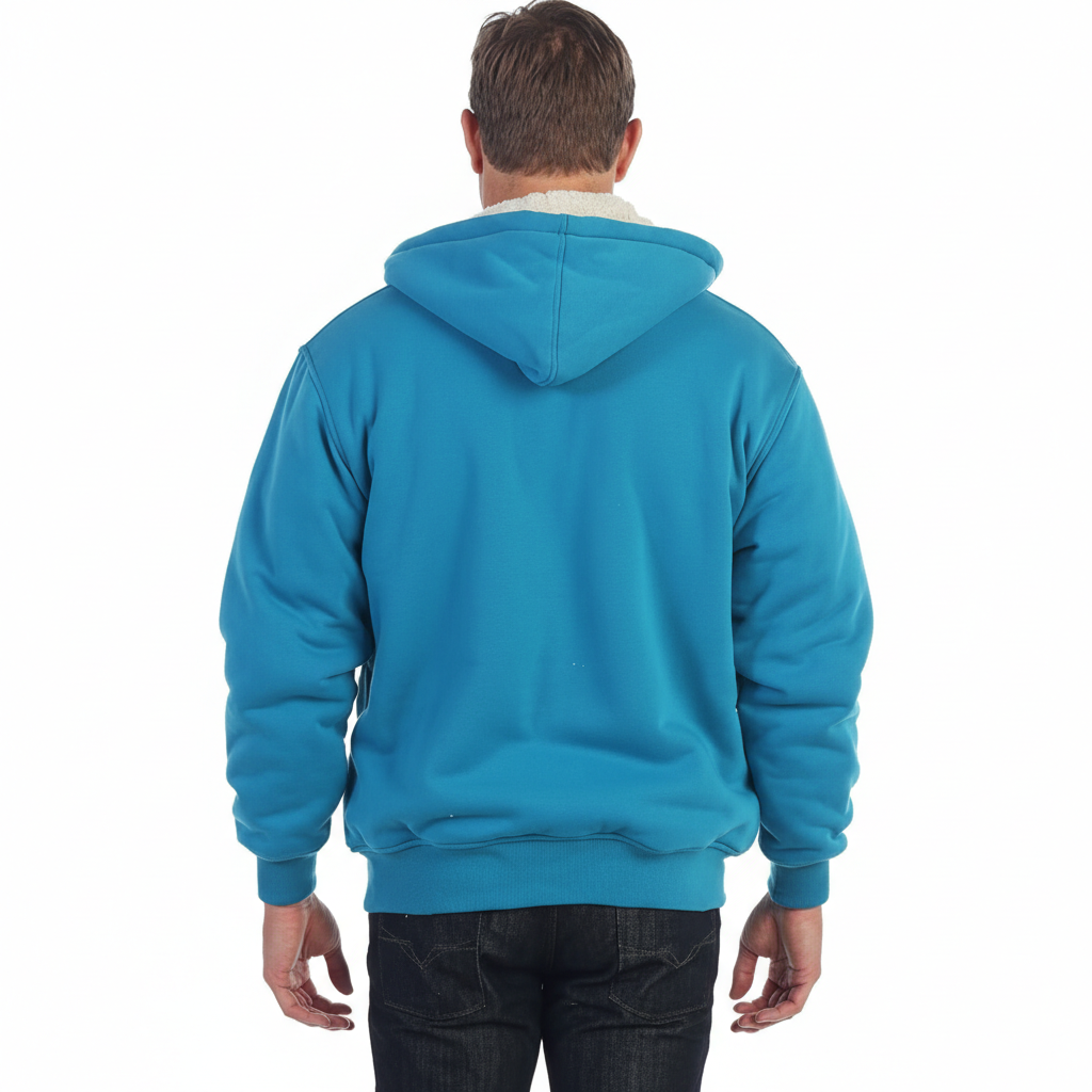 Men Soft Heavyweight Sherpa Lined Fleece Hoodie Jacket