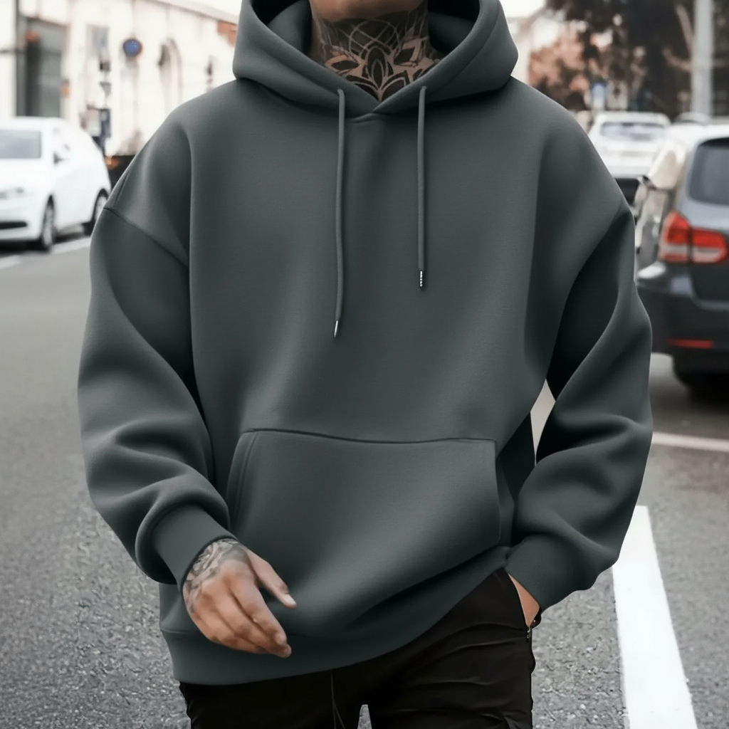 Rose Print Hoodie With Kangaroo Pocket For Men