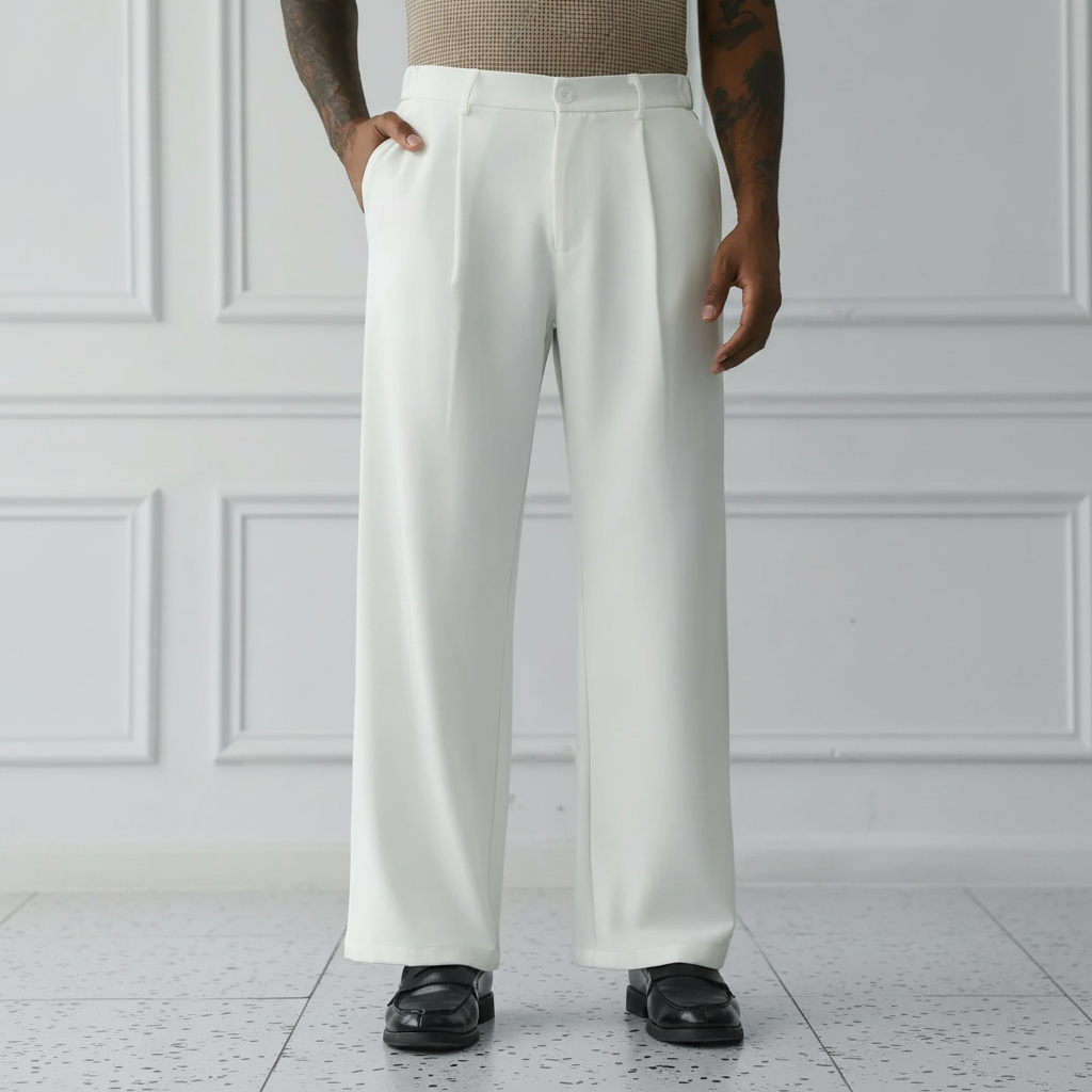 Wrinkle Resistant Wide Polyester Woven Trousers For Men