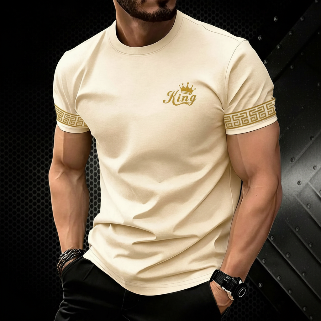 Crown Lion Print Round Short Sleeve T Shirt