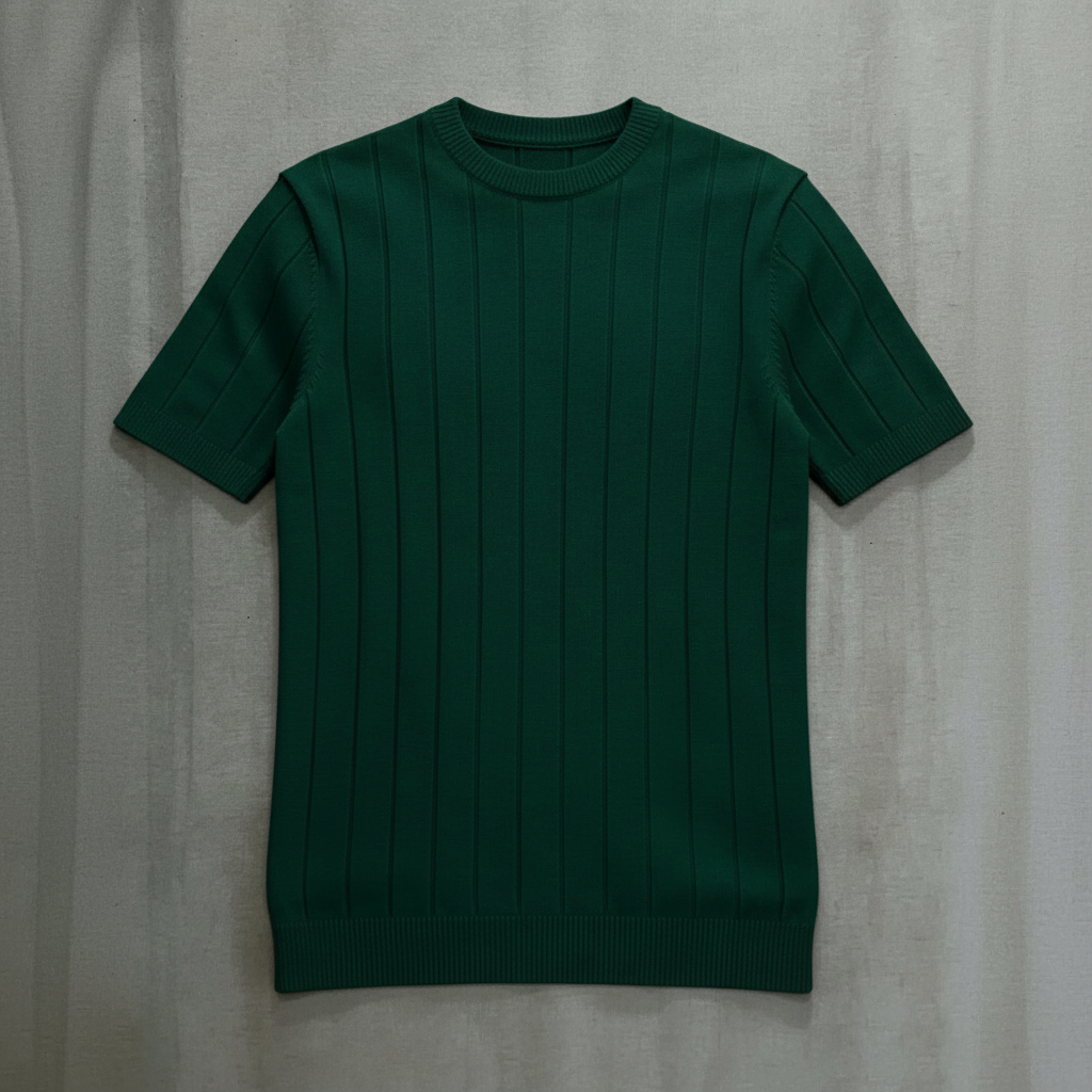 Ribbed Crew Design Short Sleeve Knit Pullover For Men