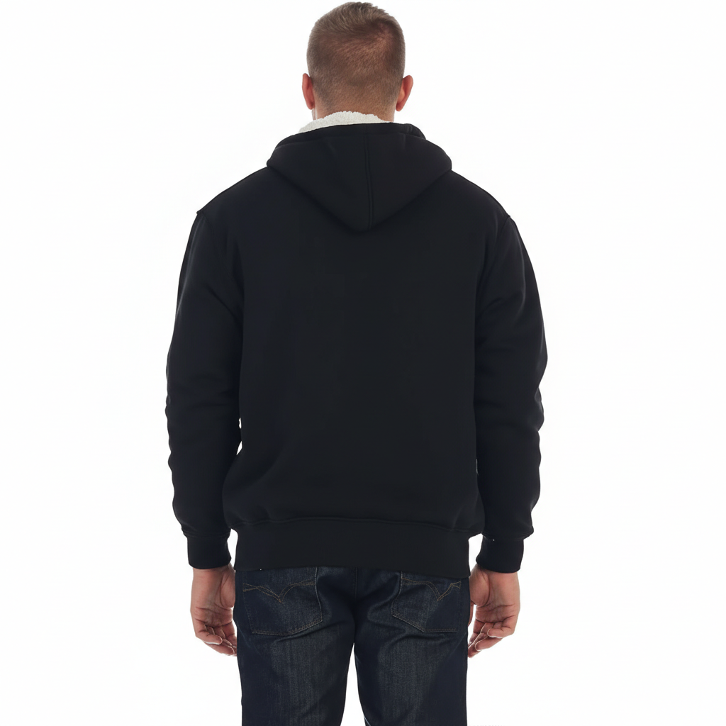 Men Soft Heavyweight Sherpa Lined Fleece Hoodie Jacket