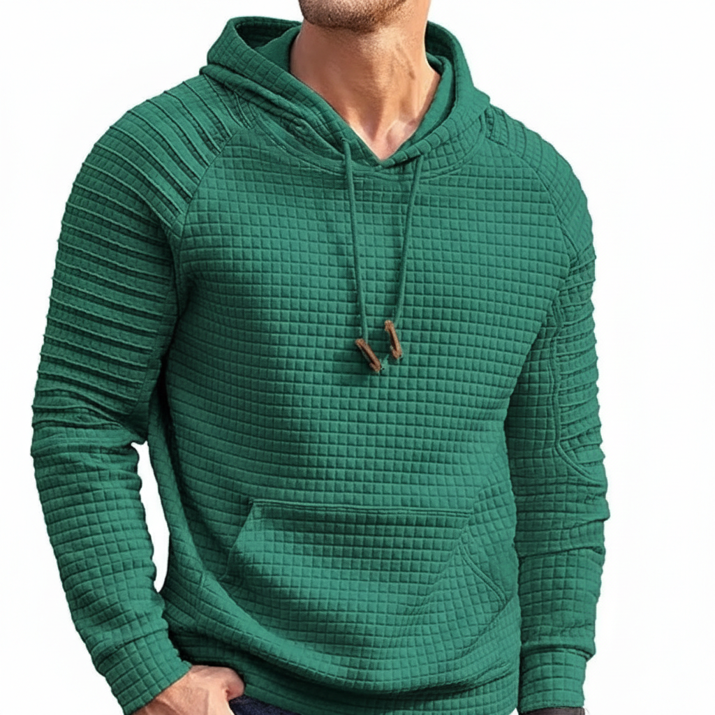 Waffle Knit Hooded Sweatshirt With Drawstring