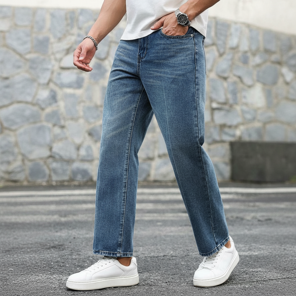 Loose Slant Pocket Baggy Straight Jeans