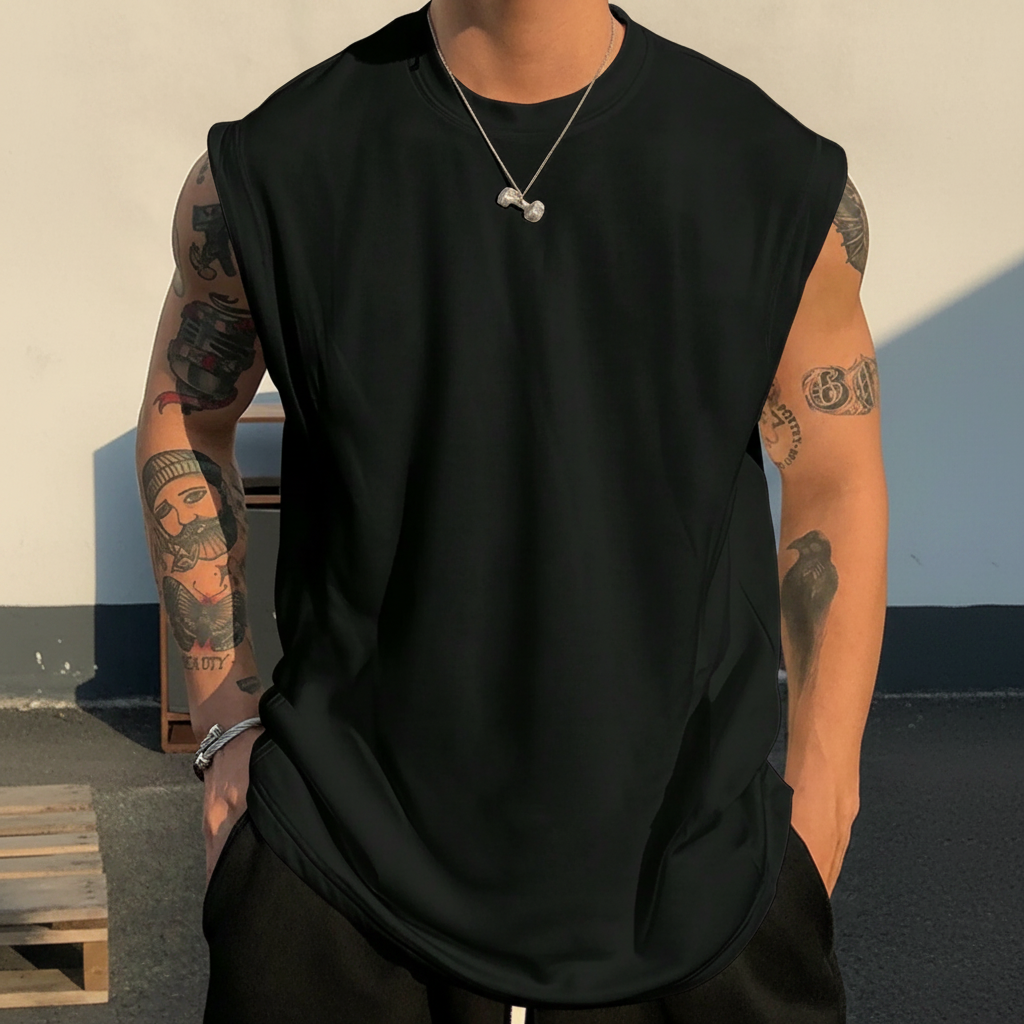 Solid Color Regular Fit Wide Strap Tank Top For Men