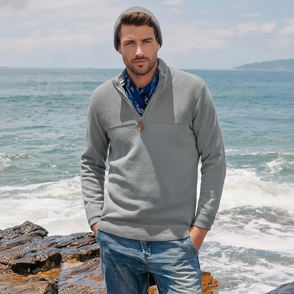 Mens Quarter Zip Sweater Slim Fit Casual Pullover Sweater Mock Neck Polo Sweaters