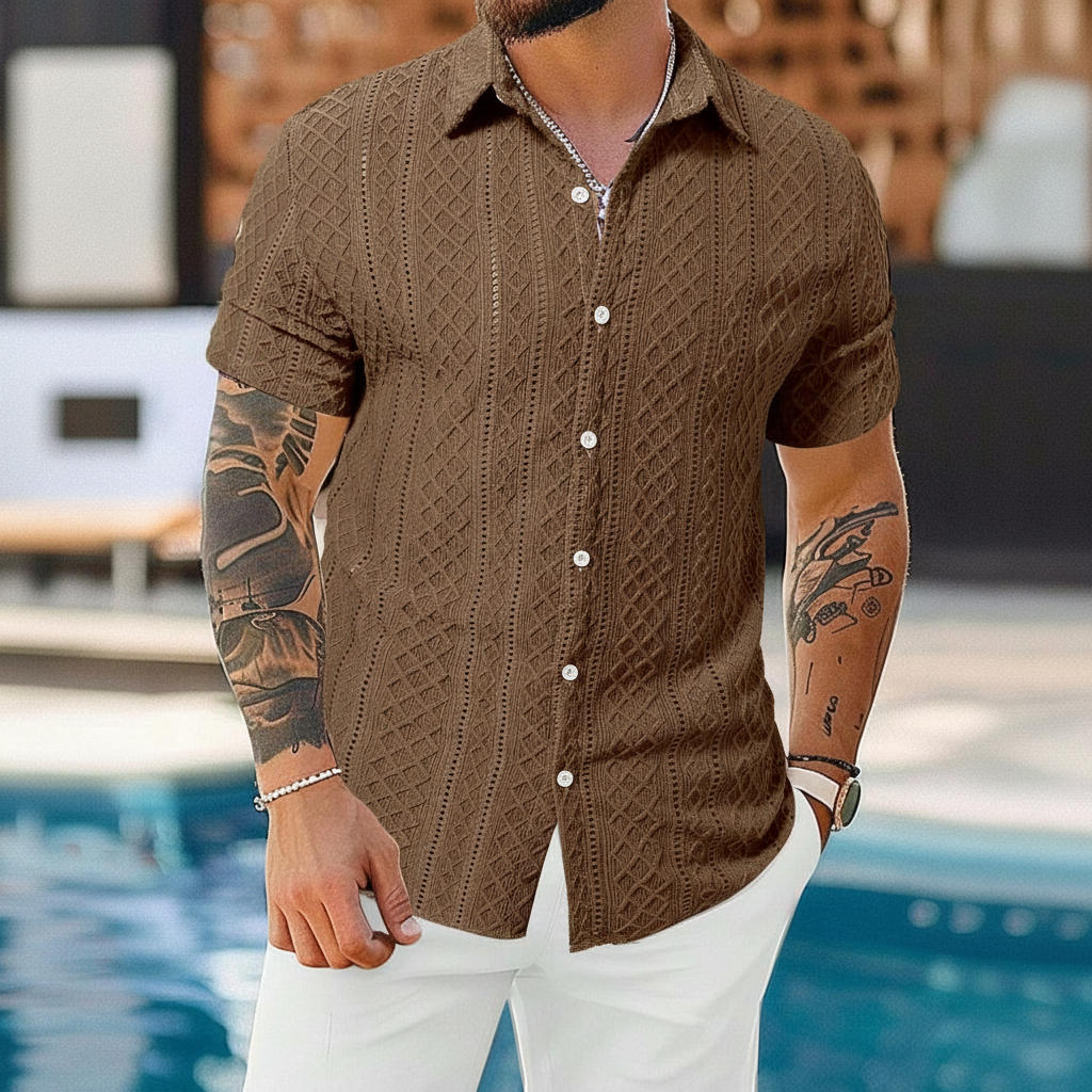 Knitted Argyle Short Sleeve T Shirt For Men