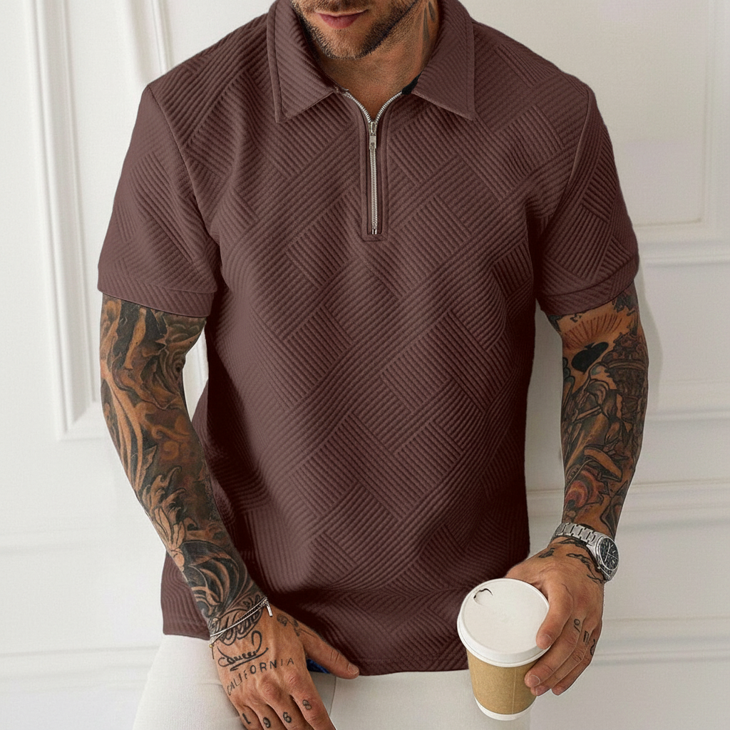 Short Sleeve Zip Up Polo Shirt For Men