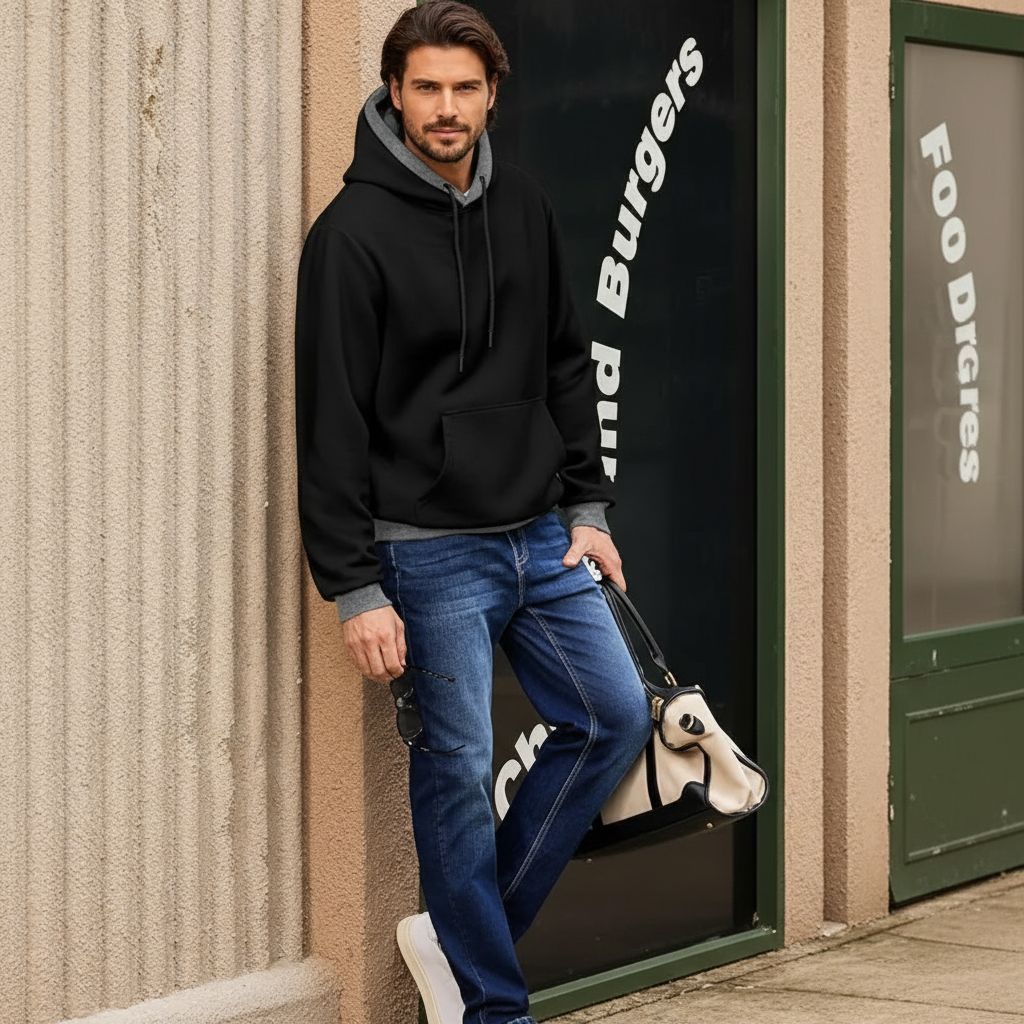 Men's Cotton Casual Hoodie With Drawstring