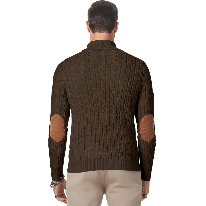 Cable Knit Stand Collar Button Pullover