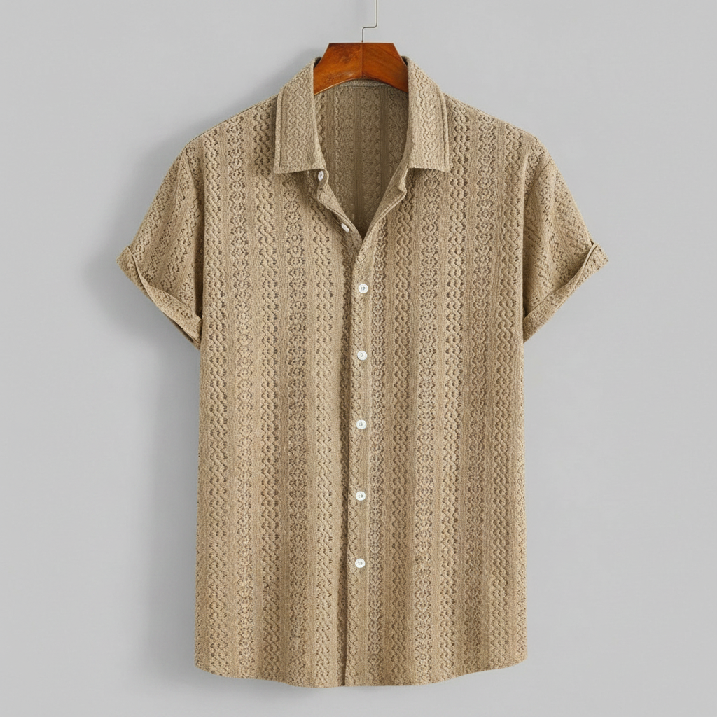 Knitted Knit Button Down Short Sleeve Shirt For Men