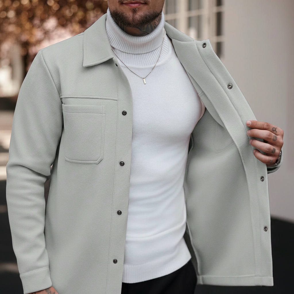 Button Up Casual Overcoat Long Sleeve For Men