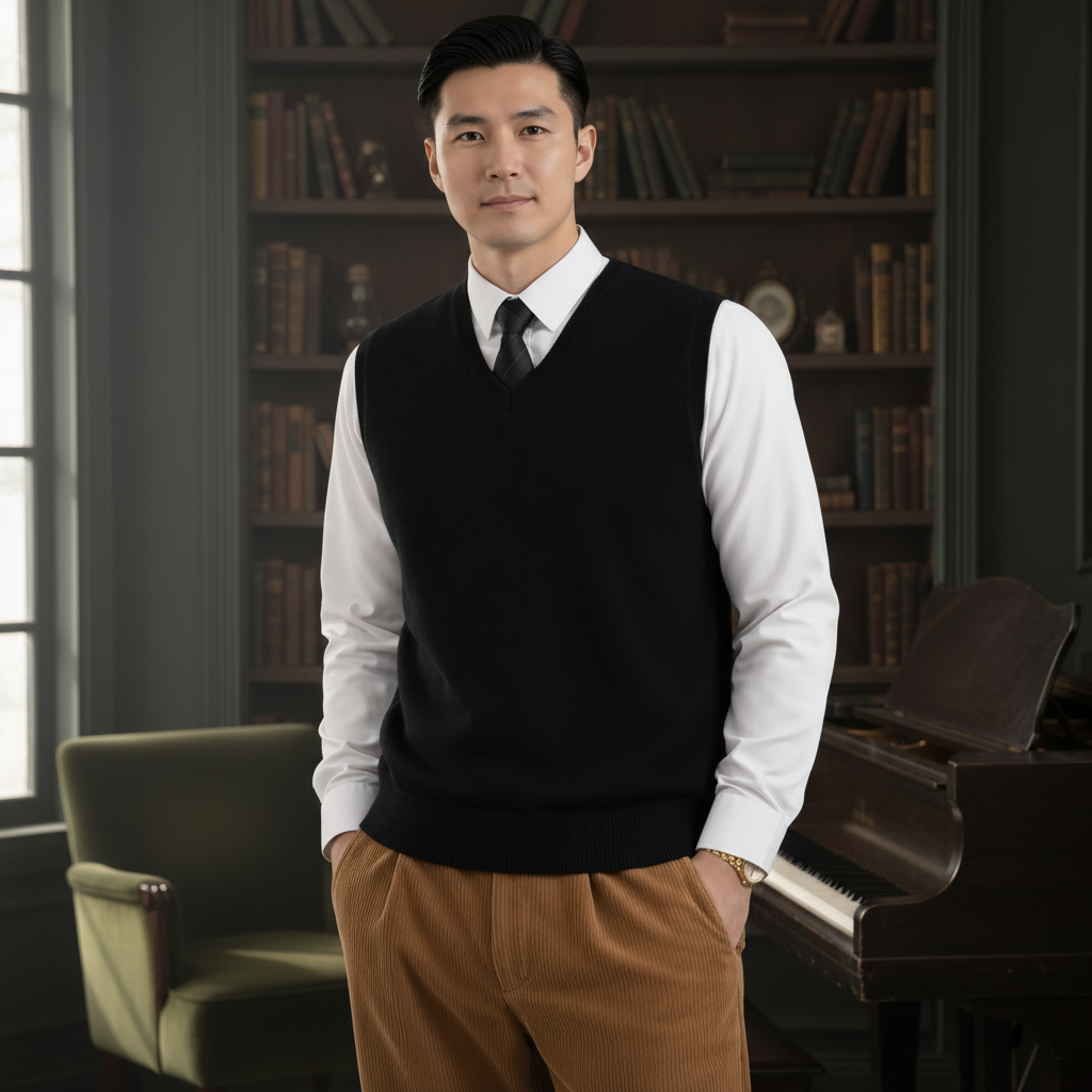 Wool Blend Knit Pullover Sweater Vest Fit For Men