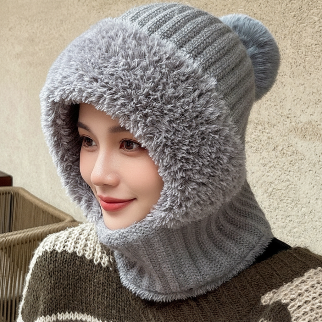 Knitted Thermal One Piece With Hats Mask And Scarf