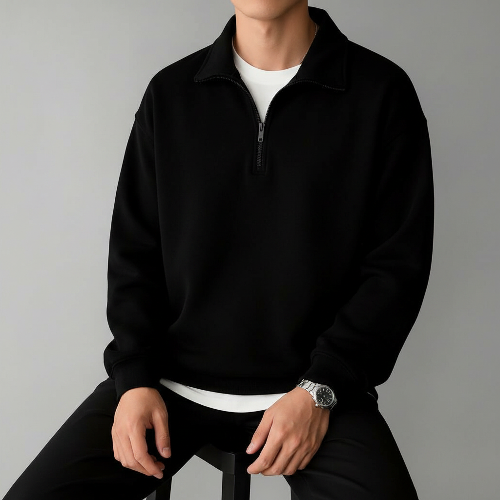 Stand Collar Zipper Half Placket Long Sleeve Sweatshirt For Men