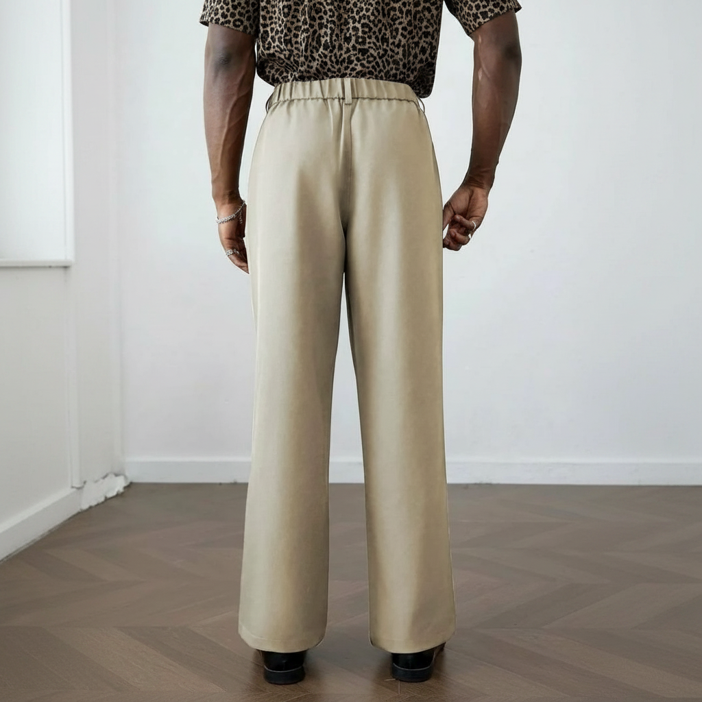 Wrinkle Resistant Wide Polyester Woven Trousers For Men