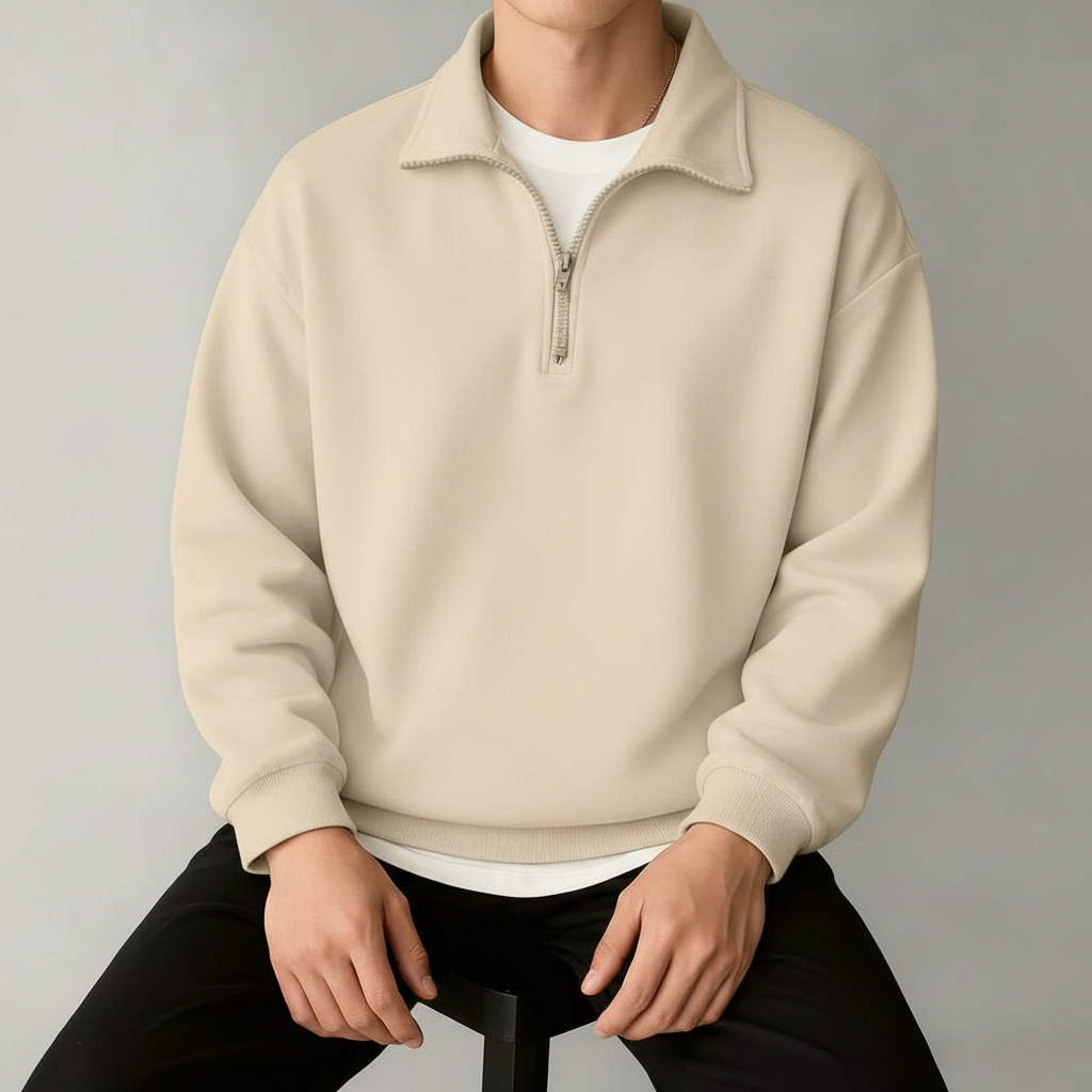 Stand Collar Zipper Half Placket Long Sleeve Sweatshirt For Men