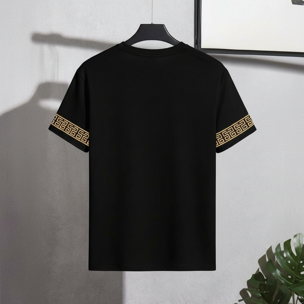 Crown Lion Print Round Short Sleeve T Shirt