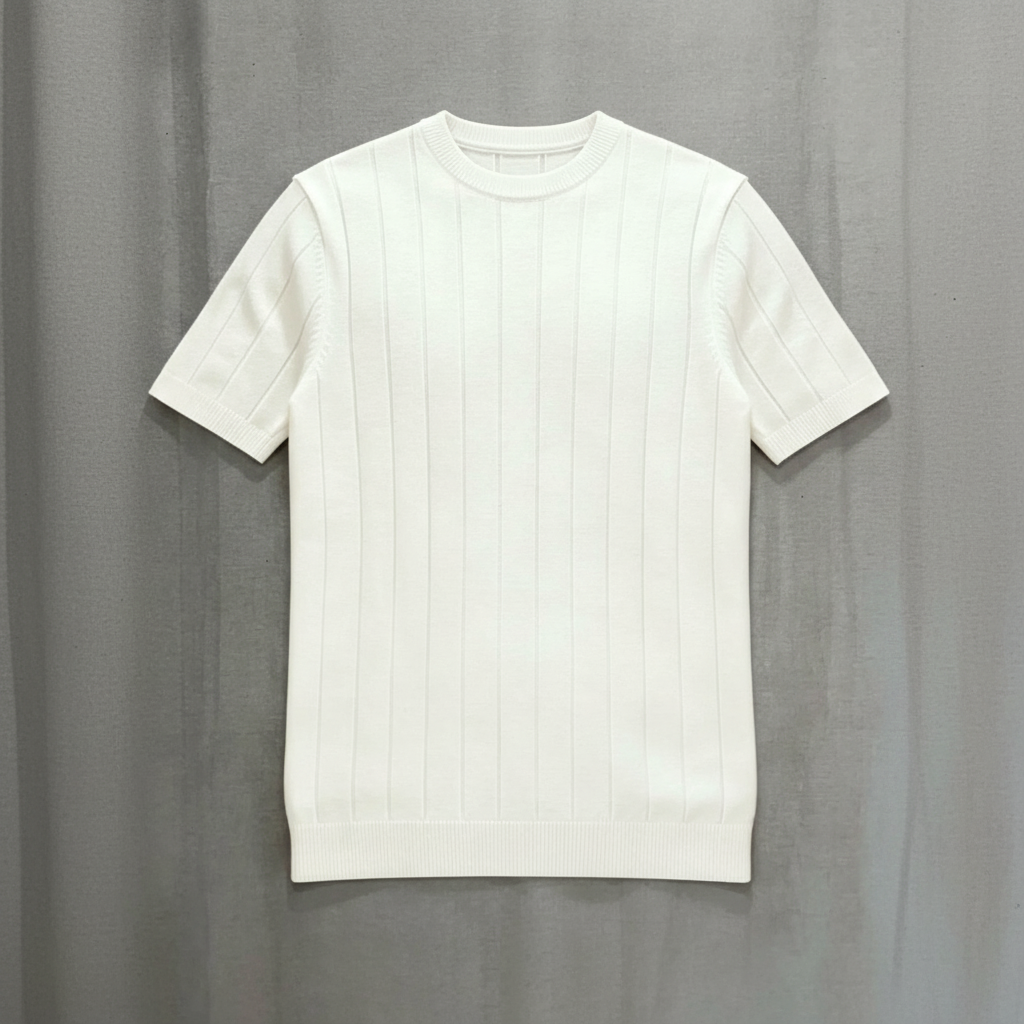 Ribbed Crew Design Short Sleeve Knit Pullover For Men