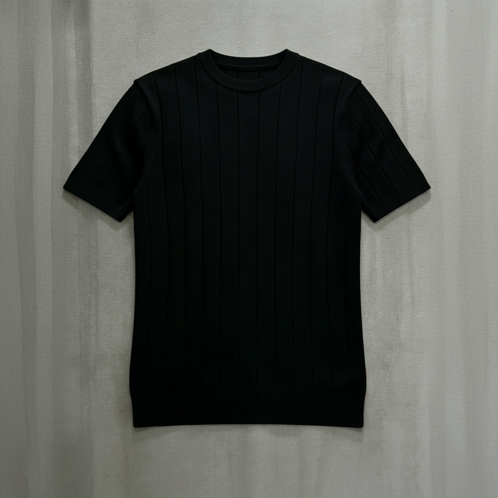 Ribbed Crew Design Short Sleeve Knit Pullover For Men