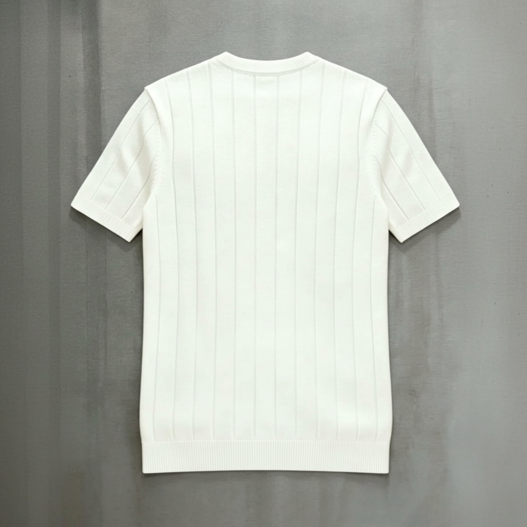 Ribbed Crew Design Short Sleeve Knit Pullover For Men