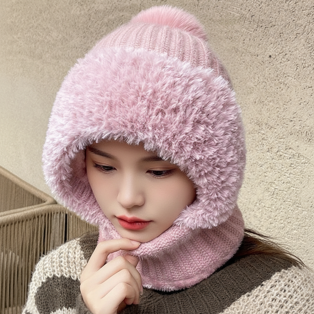 Knitted Thermal One Piece With Hats Mask And Scarf