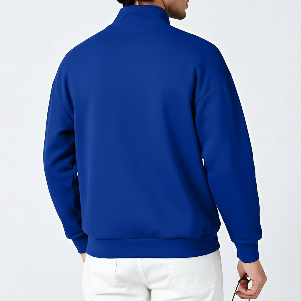 Stand Collar Zipper Half Placket Long Sleeve Sweatshirt For Men