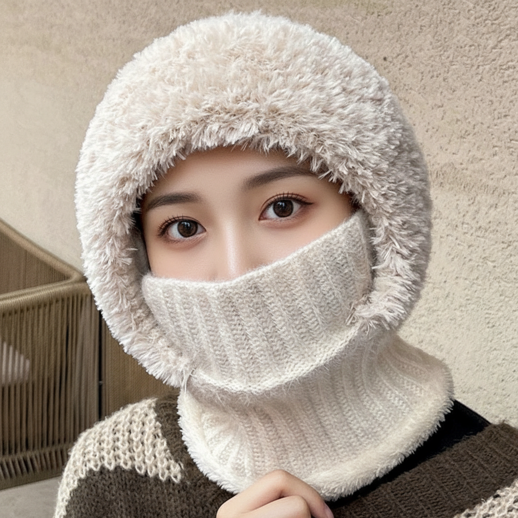 Knitted Thermal One Piece With Hats Mask And Scarf