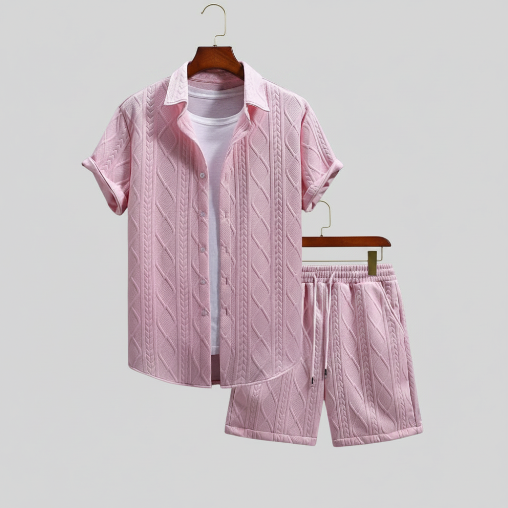 Vacation Themed Casual Style Short Sleeve Shirt And Shorts Set For Men