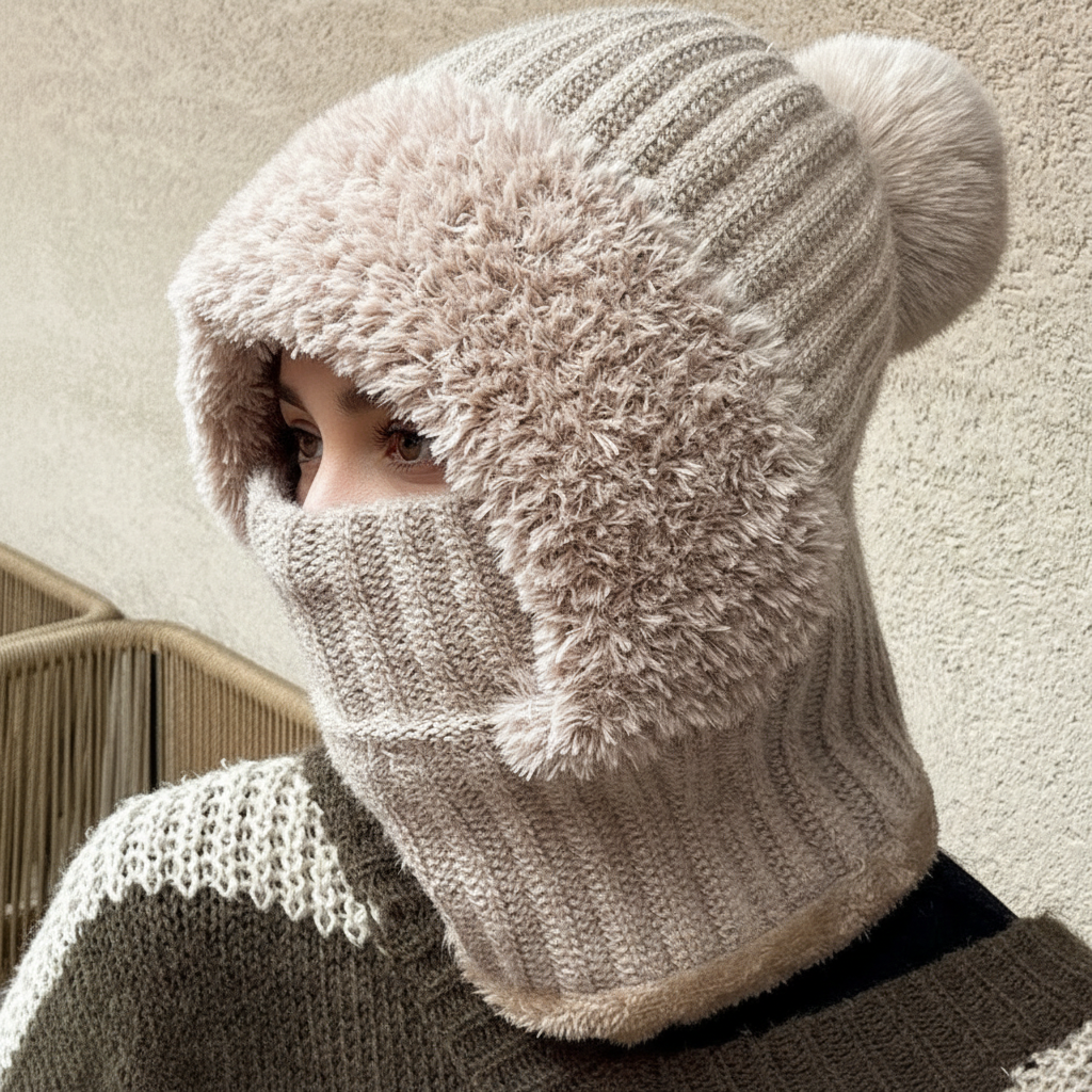 Knitted Thermal One Piece With Hats Mask And Scarf