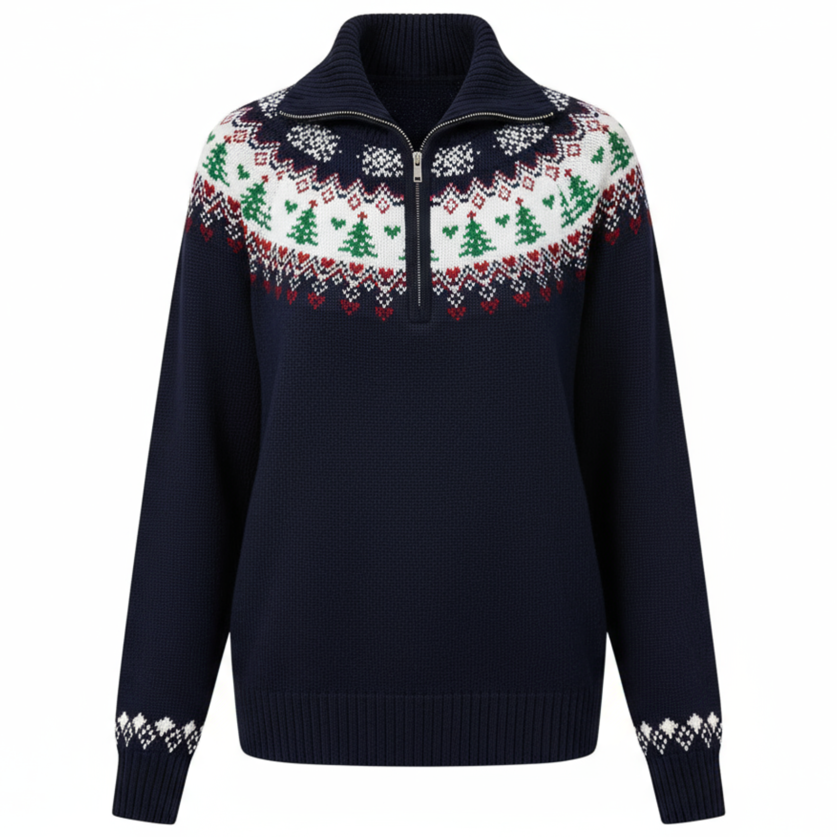 Women Zipper Knitted Christmas Ugly Sweater